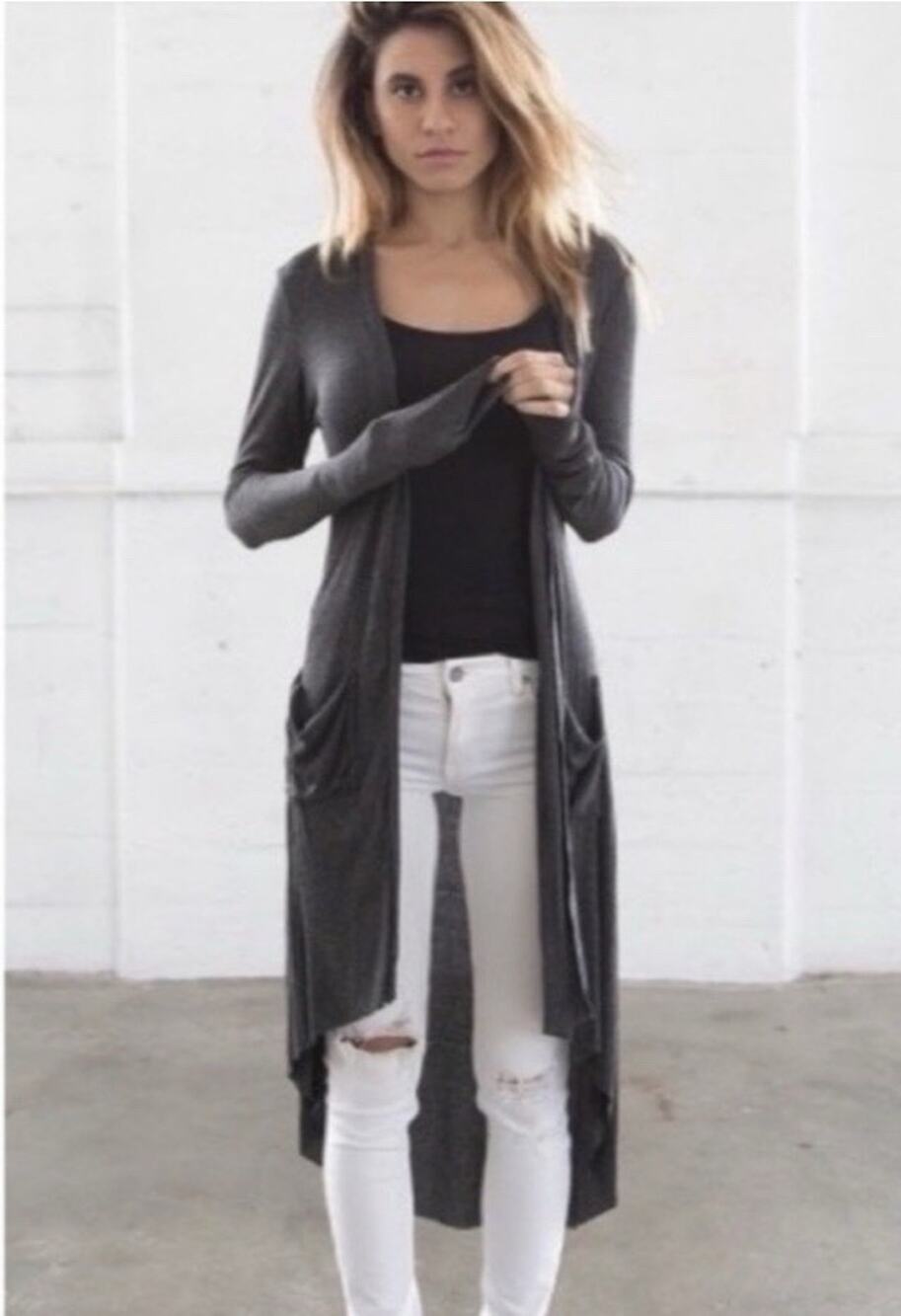 Joah Brown Soleil Ash Gray Open Longline Cardigan Duster One Size USA O14